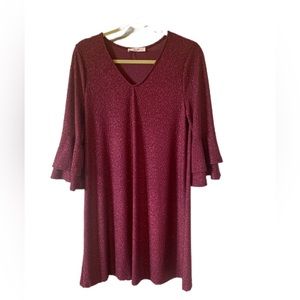 Jade by Jane Red Sparkly V Neck Dress Size L